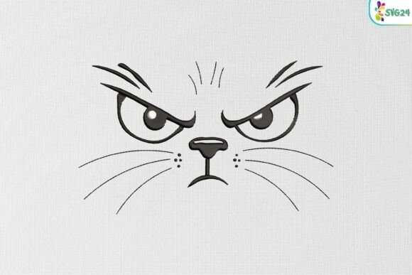 Angry Cat Face Embroidery Design