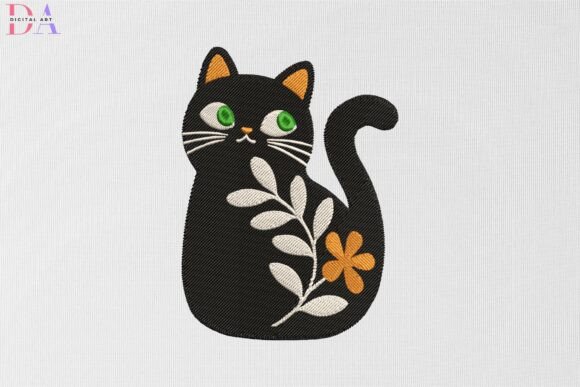 Black Cat Floral Silhouette