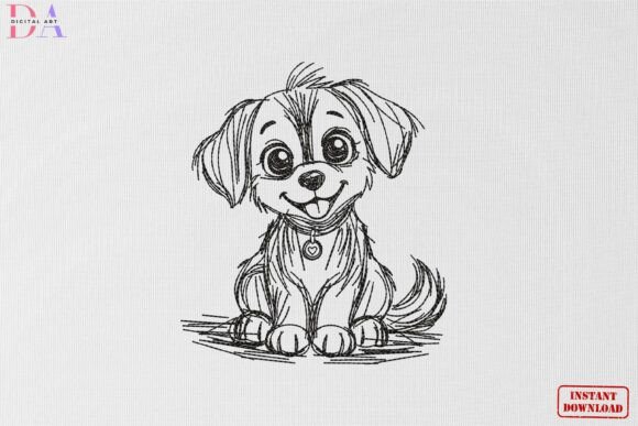 Cute Puppy Sketch Pet Animal Art