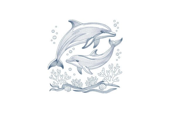 Dolphins Swimming Embroidery Design