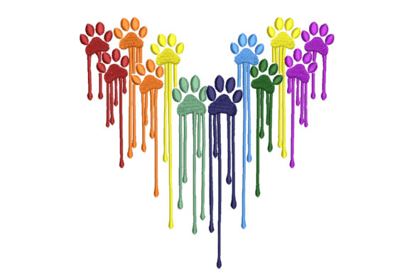 Rainbow Dripping Paw Print Heart